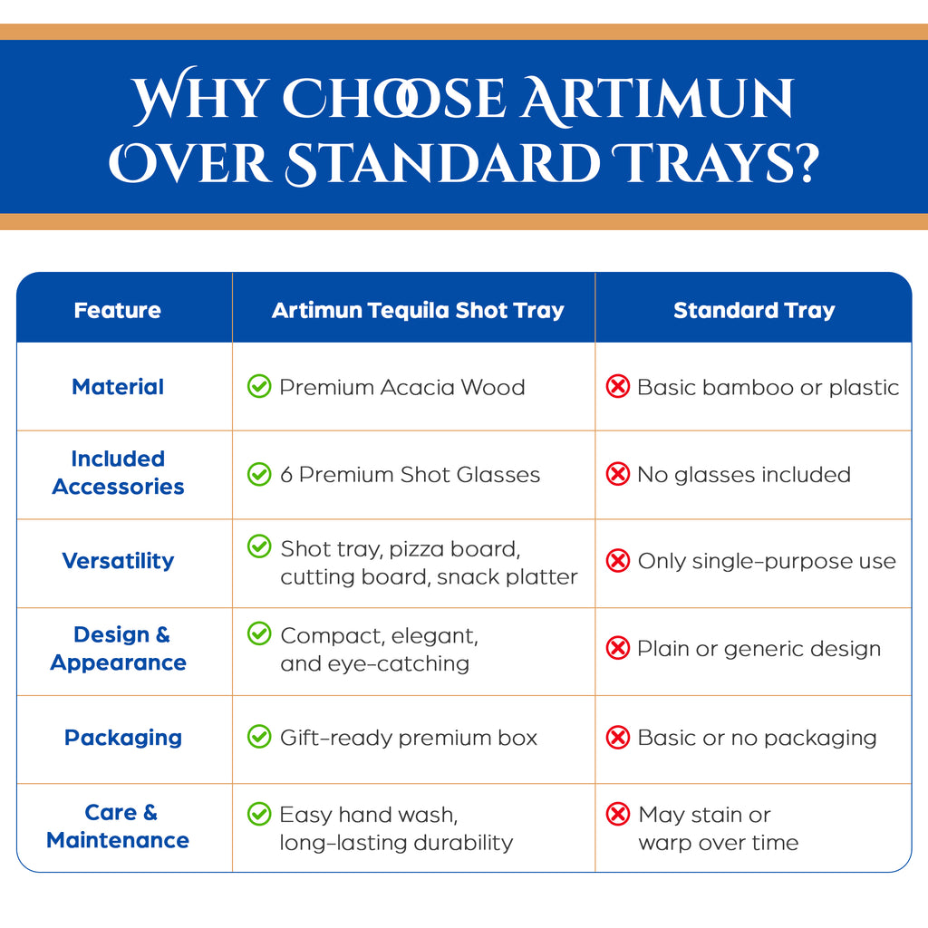 ARTIMUN Tequila Shot Glasses Wooden Tray for Gift and Decorations, Elegant Serving Tray for Parties and Celebrations, Shot Glasses Set, Charcuterie Boards, with Six Drinking Glasses, Bar Accessories